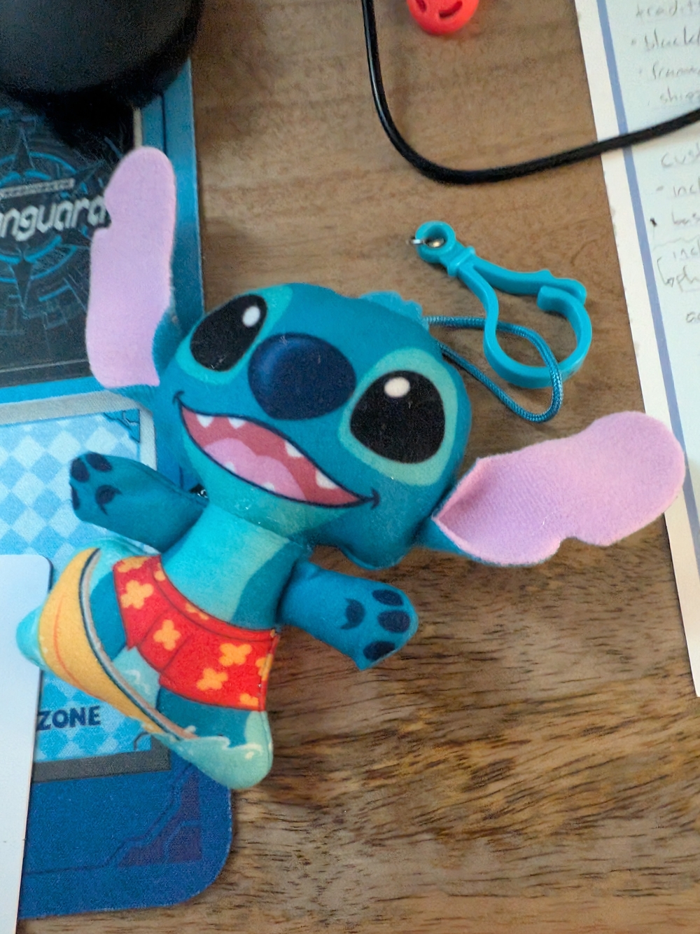 Stitch Plush Keychain - Teal with Pink Ears and Red Floral Shorts